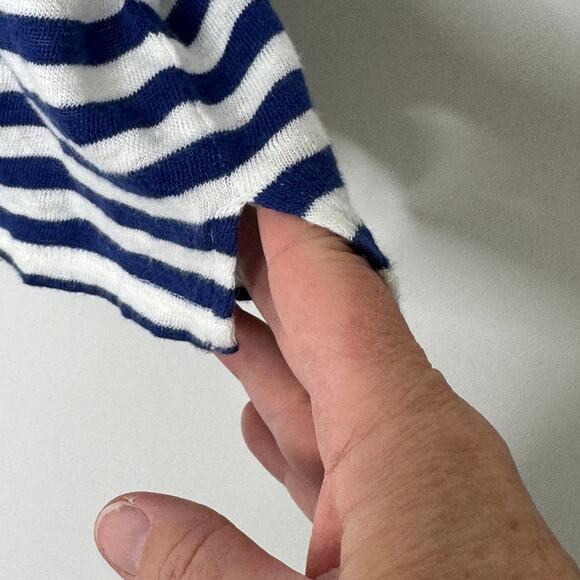 Gerard Darel Linen Top blue/white with gold neck Women's Size 2 - Picture 4 of 8